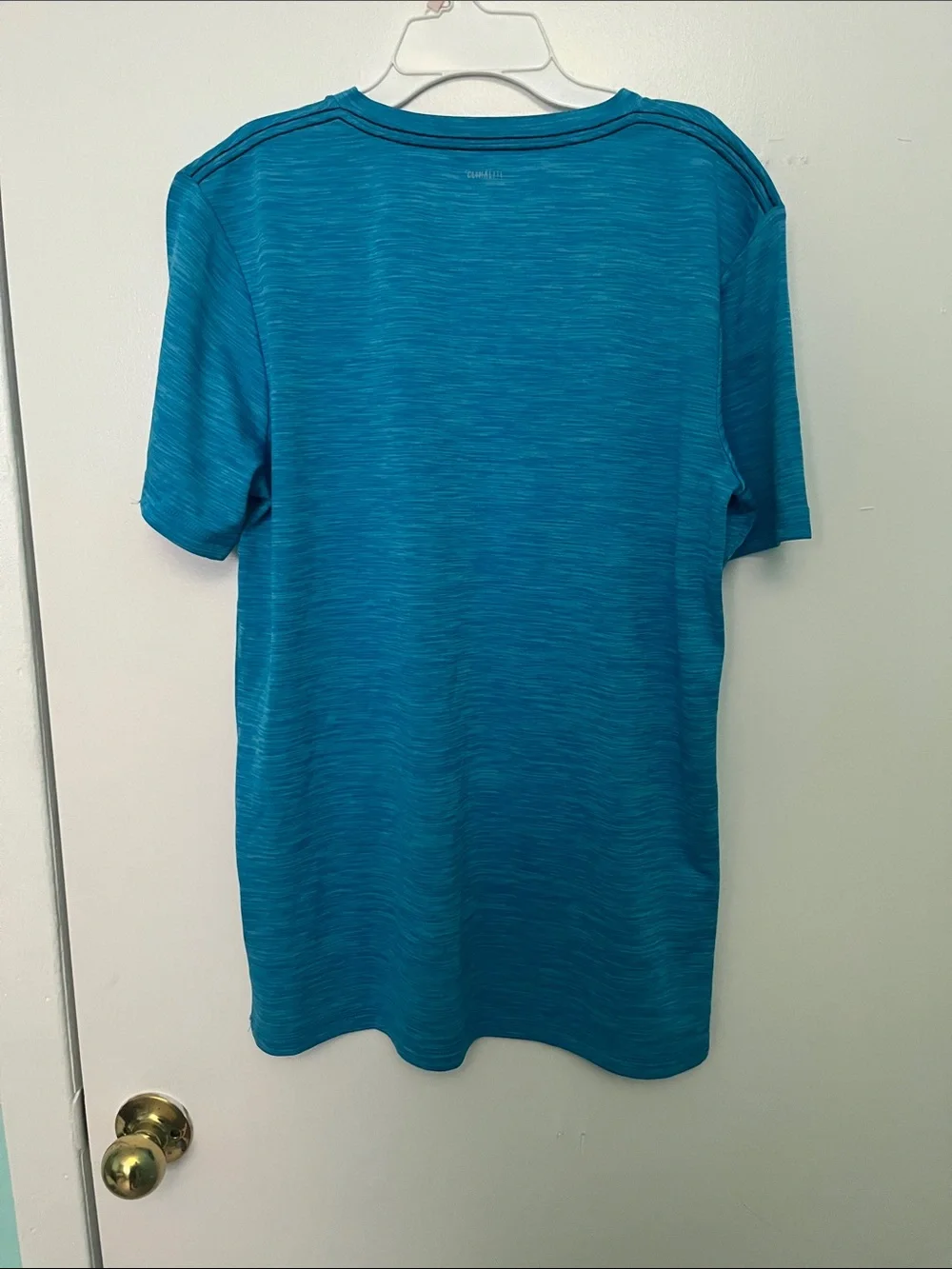ADIDAS Teal Blue Short-Sleeve Athletic Tee with Vertical Logo